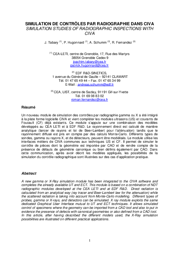 (PDF) Simulation Studies of Radiographic Inspections with Civa