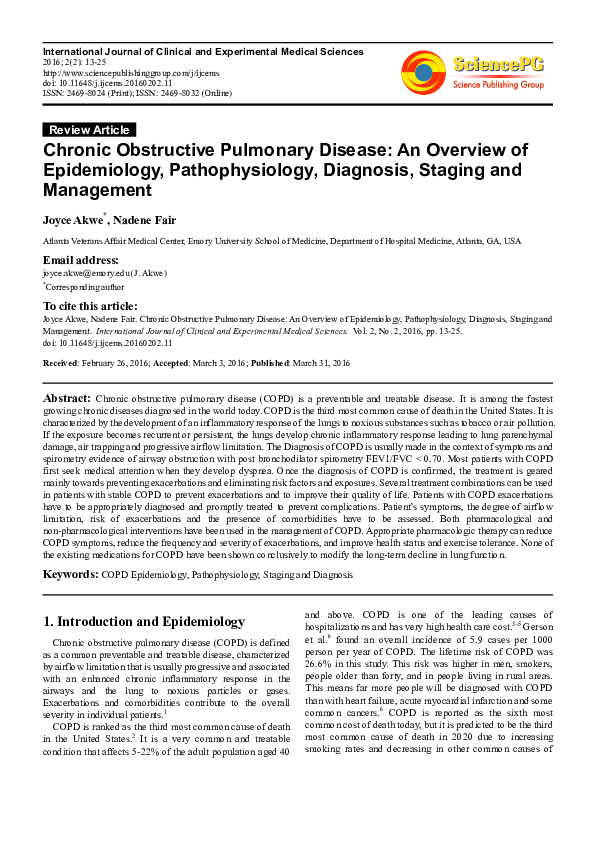 (PDF) Chronic Obstructive Pulmonary Disease: An Overview of ...
