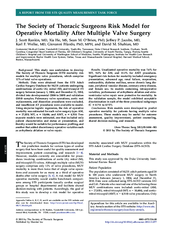 (PDF) The Society of Thoracic Surgeons Risk Model for Operative ...