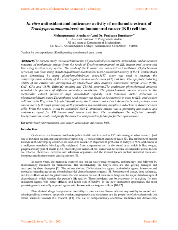 (PDF) In vitro antioxidant and anticancer activity of methanolic ...