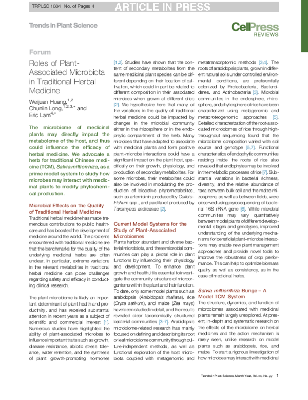 (PDF) Roles of Plant-Associated Microbiota in Traditional Herbal Medicine
