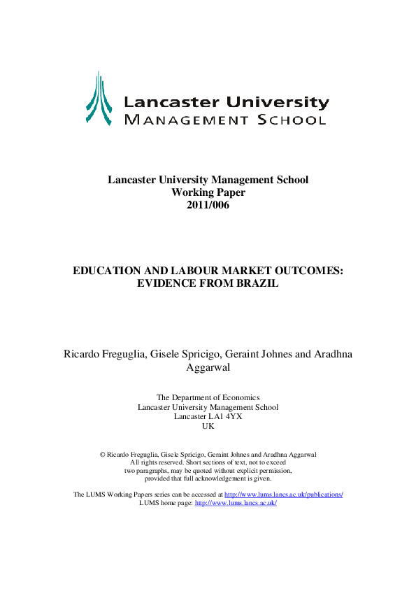 (PDF) Education and Labour Market Outcomes: Evidence from Brazil