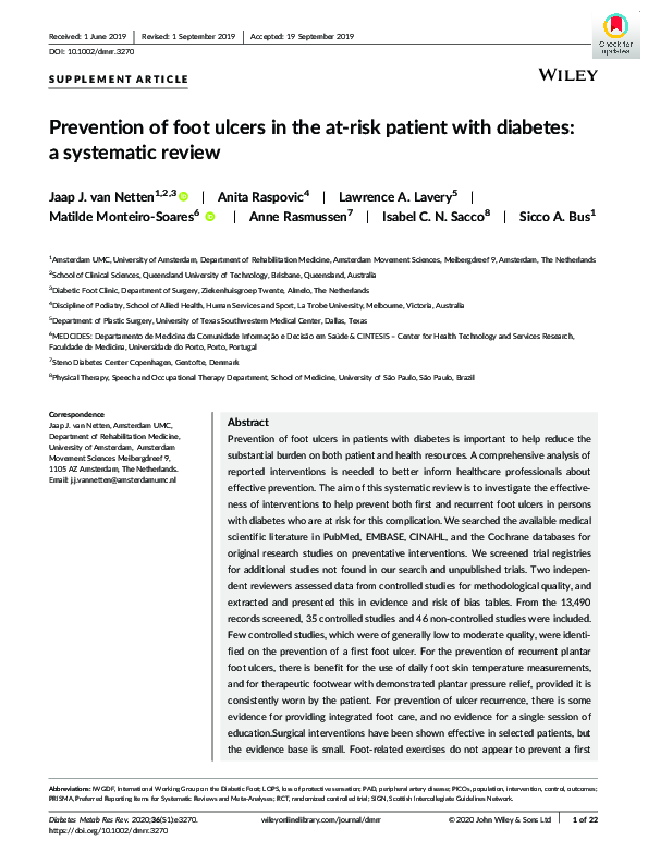 (PDF) Prevention of foot ulcers in the at‐risk patient with diabetes: a ...