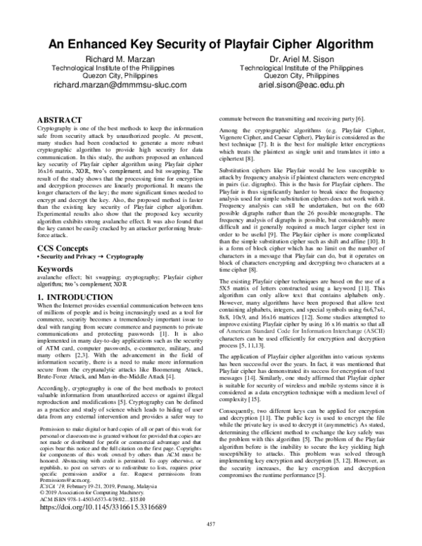 (PDF) An Enhanced Key Security of Playfair Cipher Algorithm