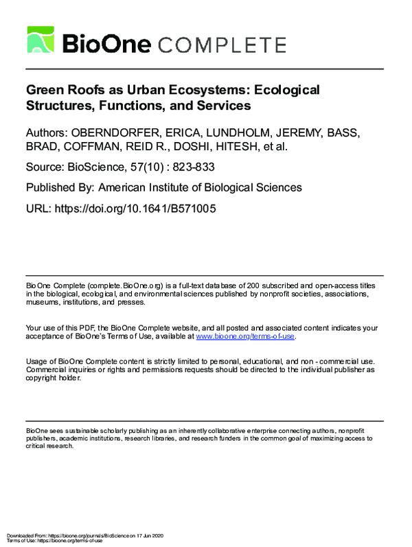 Green Roofs For Urban Ecosystems Reference: Pdf Green Roofs As Urban Ecosystems Ecological Structures Functions