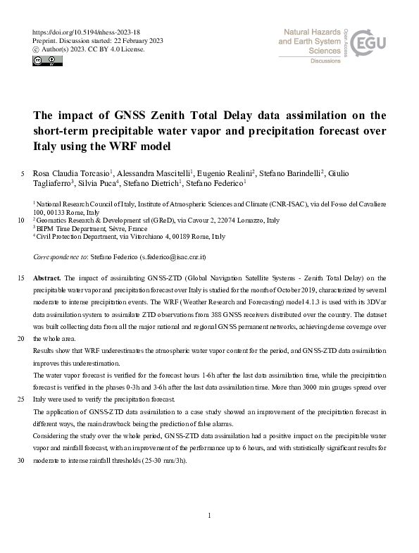 (PDF) The impact of GNSS Zenith Total Delay data assimilation on the ...
