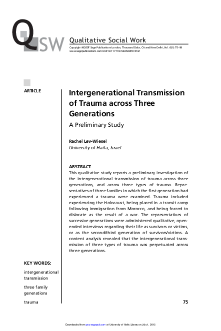 (PDF) Intergenerational Transmission of Trauma across Three Generations ...