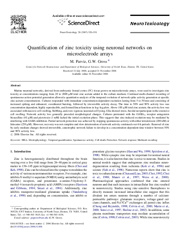 (PDF) Quantification of zinc toxicity using neuronal networks on ...