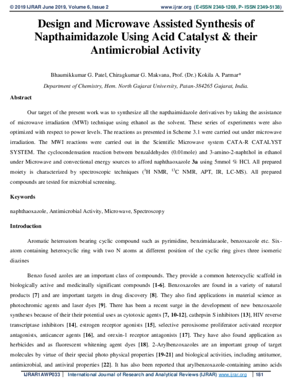 (PDF) Design and Microwave Assisted Synthesis of Napthaimidazole Using ...