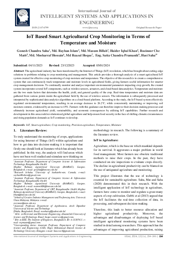 (PDF) IoT Based Smart Agricultural Crop Monitoring in Terms of ...