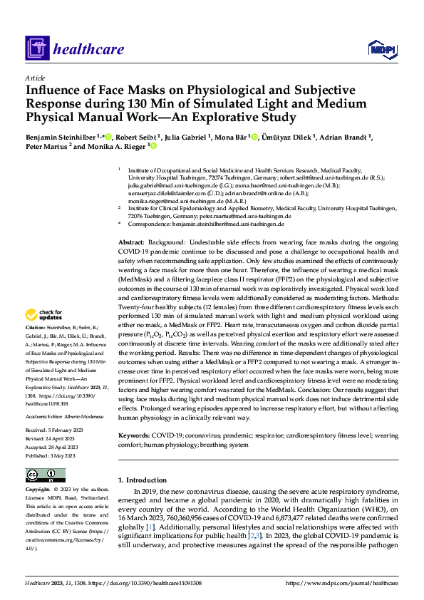 (PDF) Influence of Face Masks on Physiological and Subjective Response ...