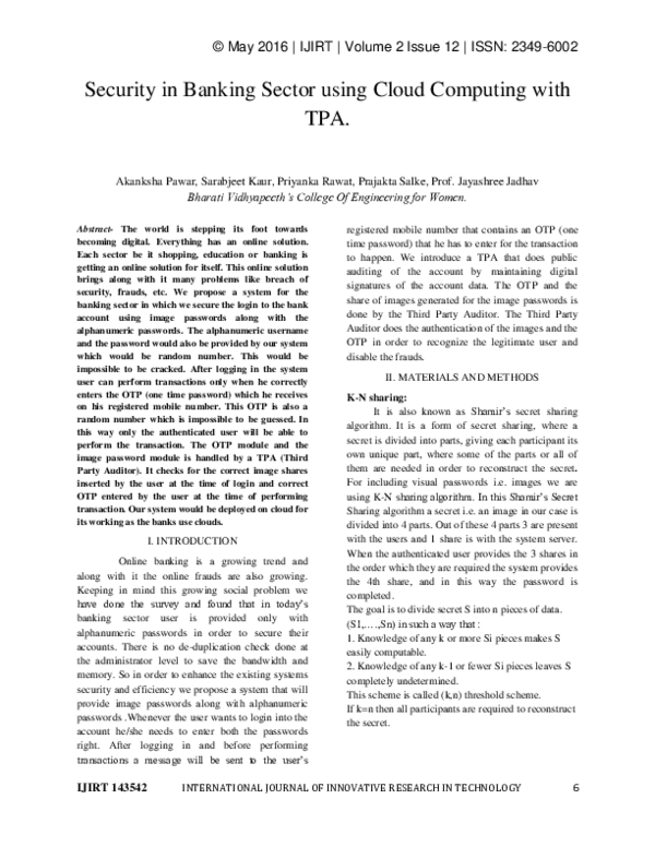 (PDF) Security in Banking Sector Using Cloud Computing with Tpa