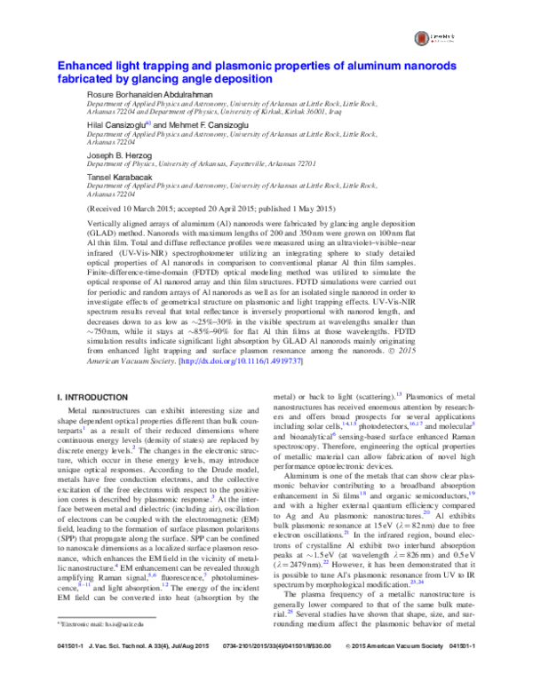 (PDF) Enhanced light trapping and plasmonic properties of aluminum ...