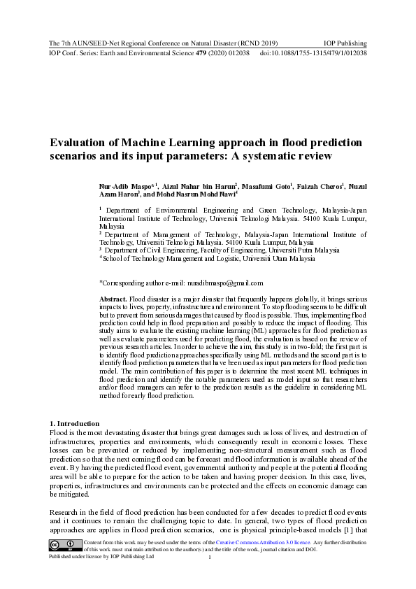 (PDF) Evaluation of Machine Learning approach in flood prediction ...
