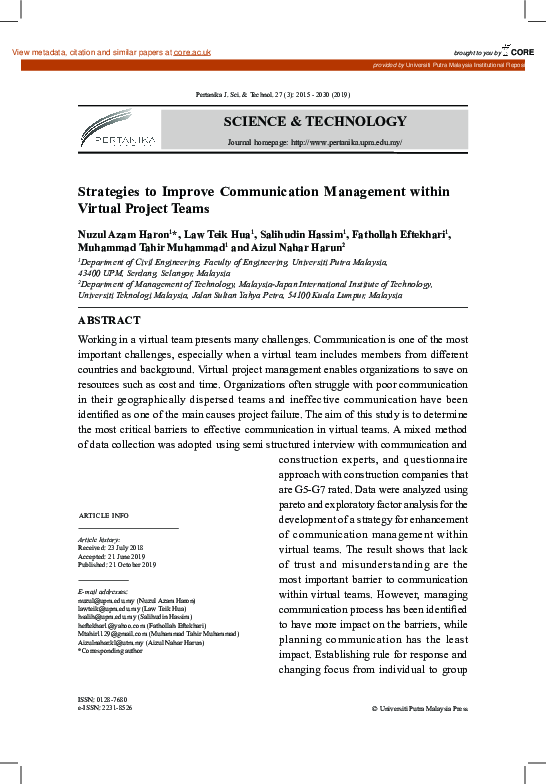 (PDF) Strategies to improve communication management within virtual ...