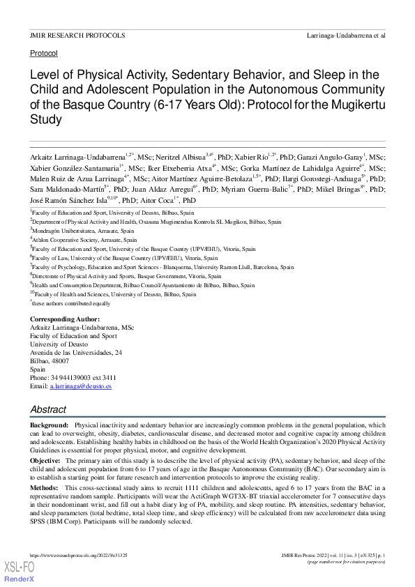 (PDF) Level of Physical Activity, Sedentary Behavior, and Sleep in the ...