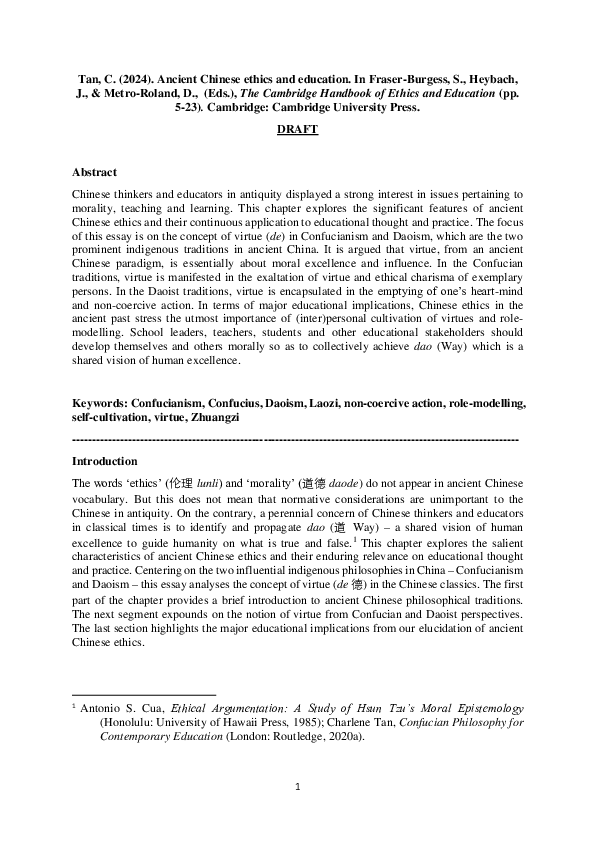 (PDF) Ancient Chinese ethics and education