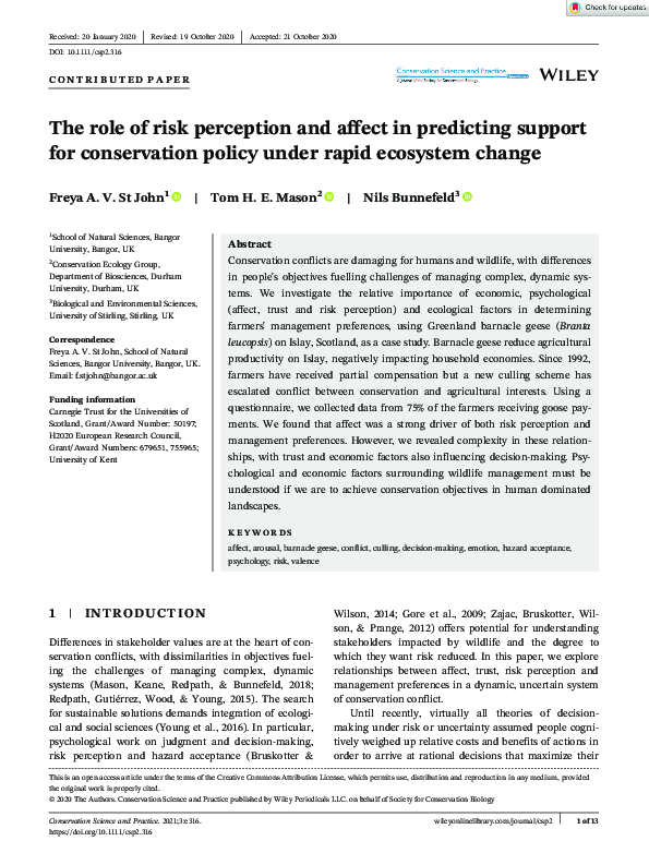 (PDF) The role of risk perception and affect in predicting support for ...