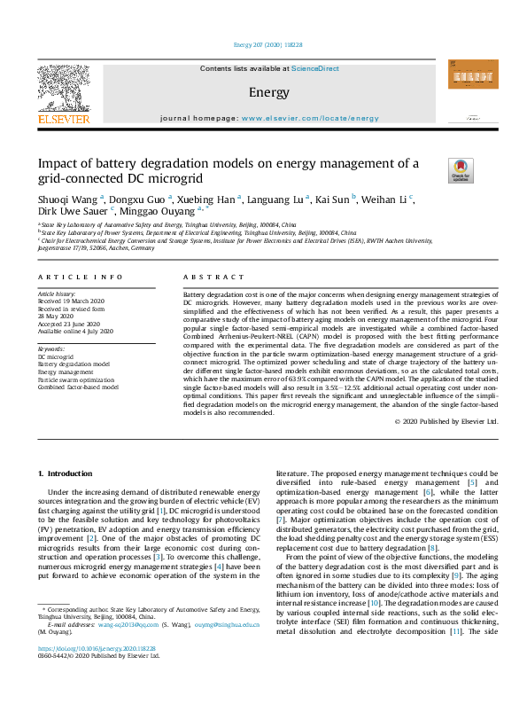 (PDF) Impact of battery degradation models on energy management of a ...