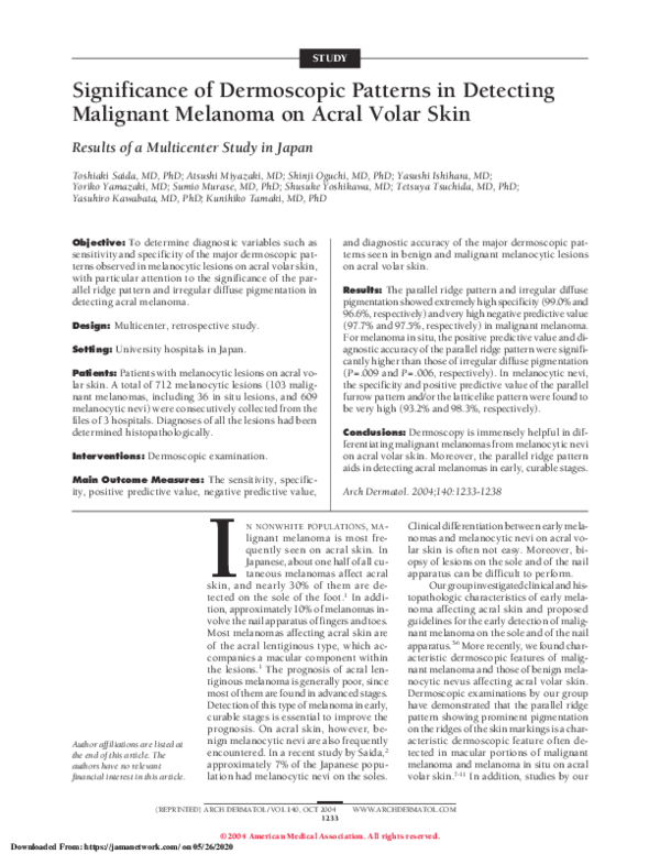 (PDF) Significance of Dermoscopic Patterns in Detecting Malignant ...