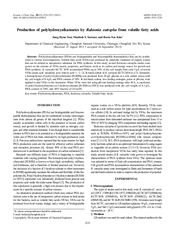 (PDF) Production of polyhydroxyalkanoates by Ralstonia eutropha from ...