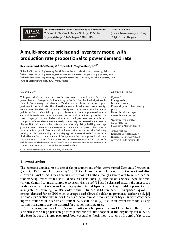 (PDF) A multi-product pricing and inventory model with production rate ...