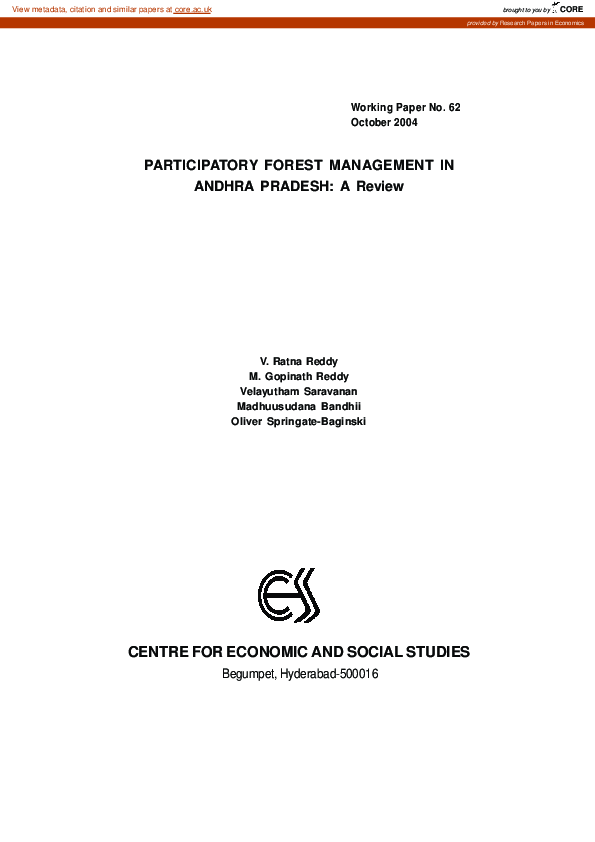 (PDF) Participatory Forest Management in Andhra Pradesh: A Review of ...