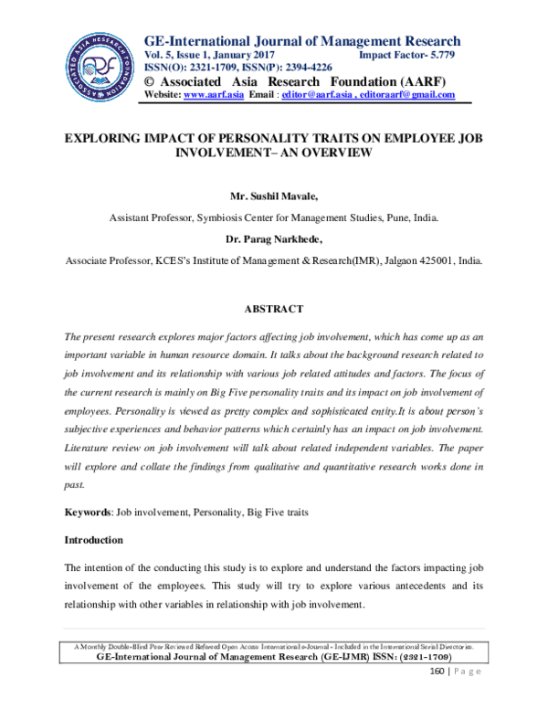 (PDF) Exploring Impact of Personality Traits on Employee Job ...