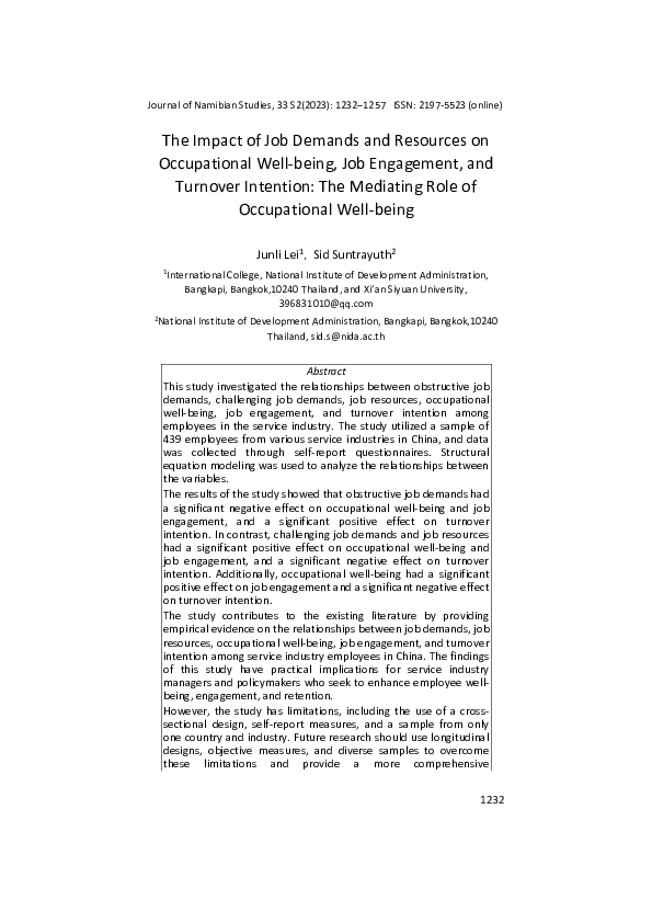 (PDF) The Impact of Job Demands and Resources on Occupational Well ...