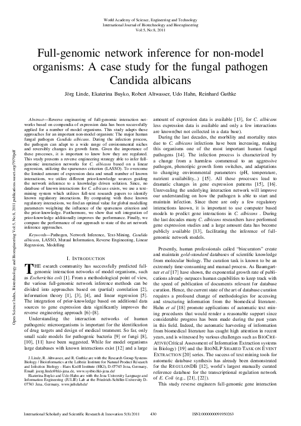 (PDF) Full-Genomic Network Inference For Non-Model Organisms: A Case ...