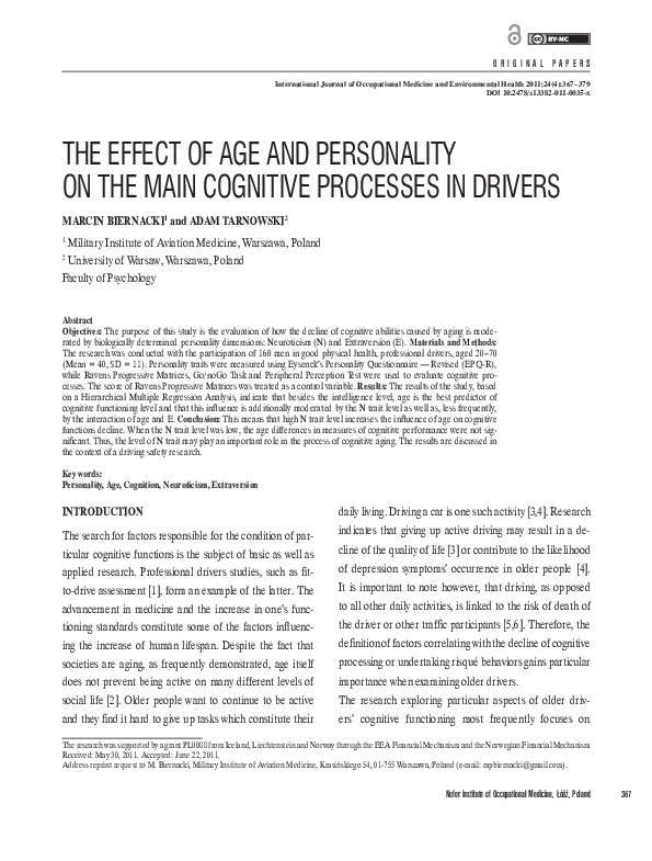 (PDF) The effect of age and personality on the main cognitive processes ...