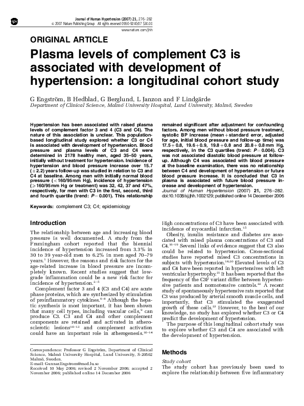 (PDF) Plasma levels of complement C3 is associated with development of ...