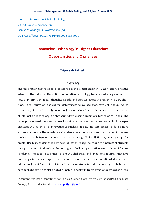 (PDF) Innovative Technology in Higher Education: Opportunities and ...