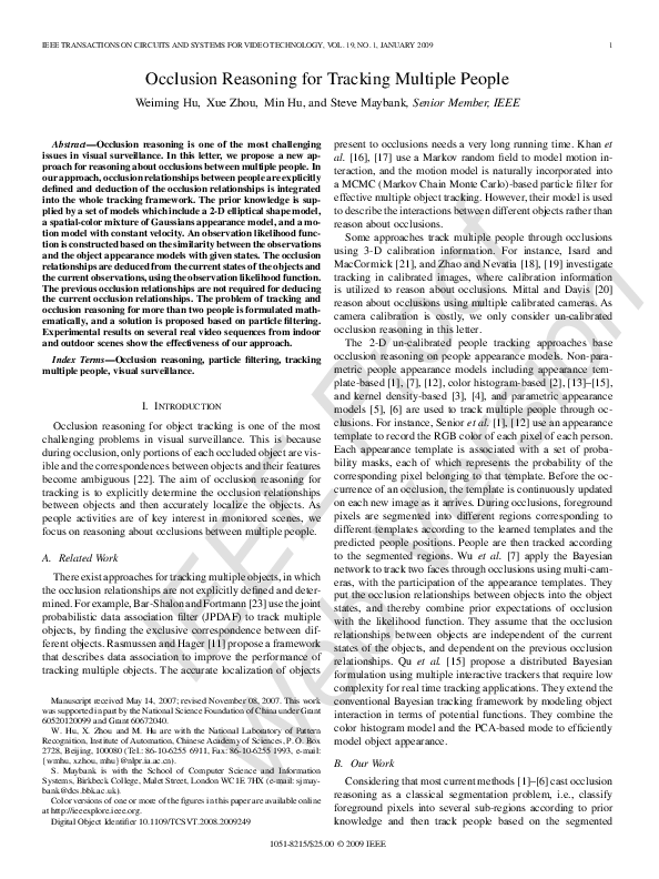 (PDF) Occlusion Reasoning for Tracking Multiple People