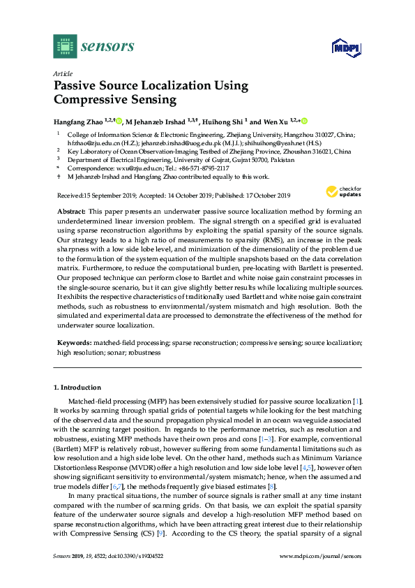 (PDF) Passive Source Localization Using Compressive Sensing | Hangfang ...