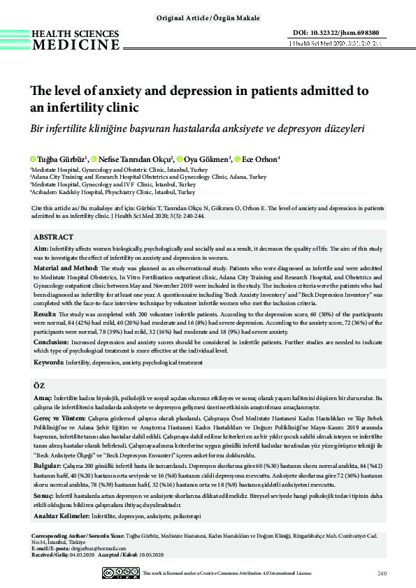 (PDF) The level of anxiety and depression in patients admitted to an ...