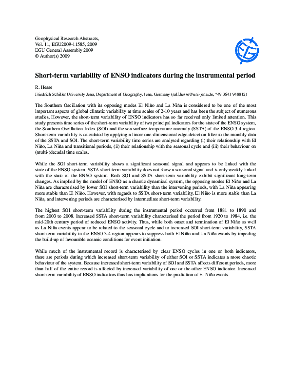 (PDF) Short-term variability of ENSO indicators during the instrumental ...