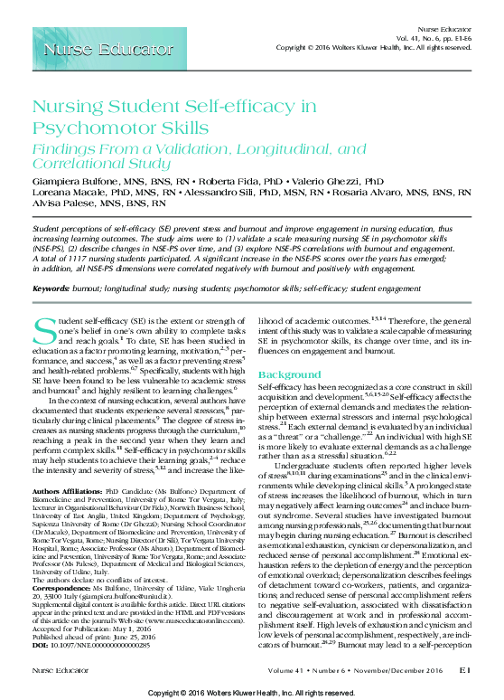 (PDF) Nursing Student Self-efficacy in Psychomotor Skills