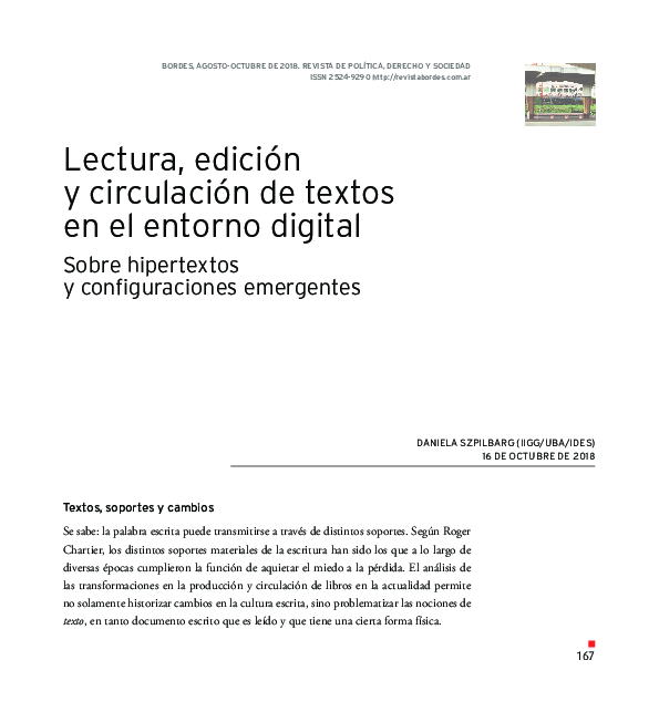 (PDF) Lectura, edición y circulación de textos en el entorno digital