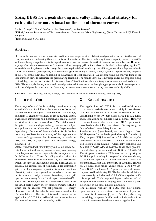 (PDF) Sizing BESS for a peak shaving and valley filling control ...