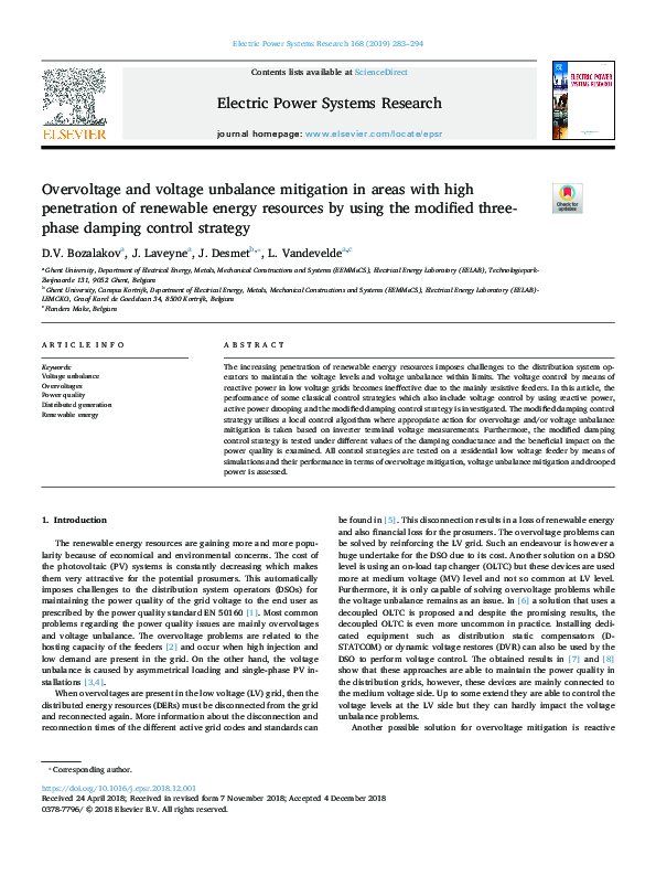 (PDF) Overvoltage and voltage unbalance mitigation in areas with high ...