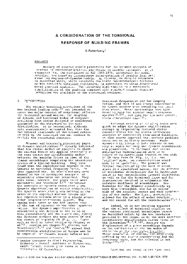 (PDF) A consideration of the torsional response of building frames