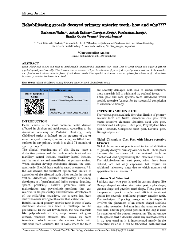 (PDF) Rehabilitating grossly decayed primary anterior teeth: how and ...