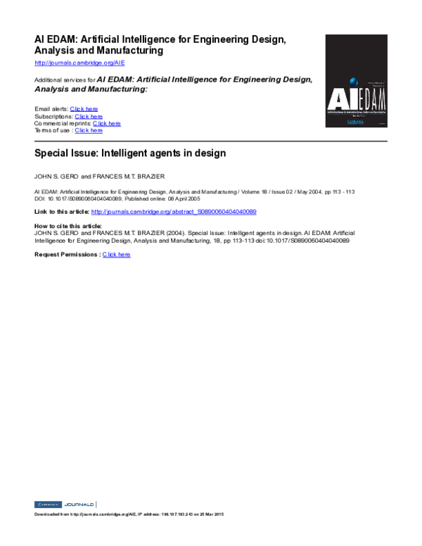 (PDF) Special Issue: Intelligent agents in design