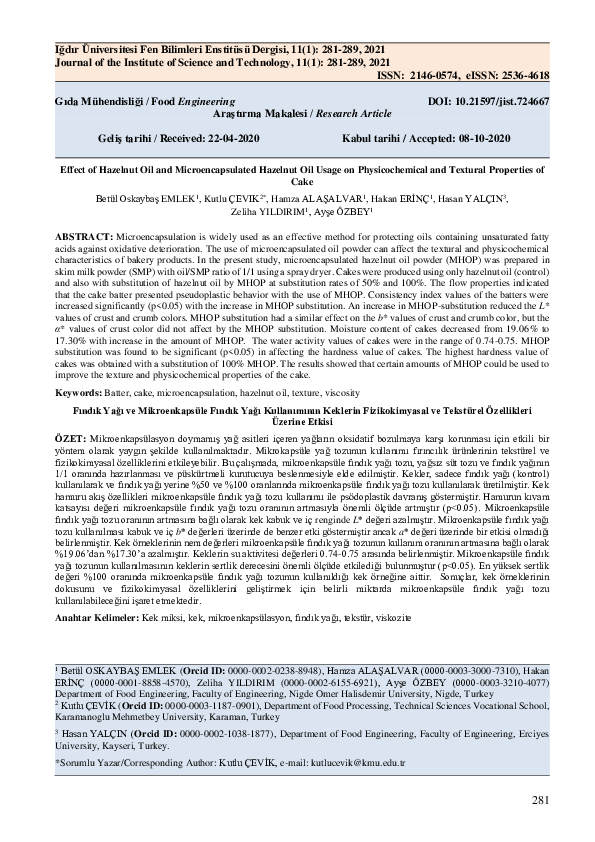 (PDF) Effect of Hazelnut Oil and Microencapsulated Hazelnut Oil Usage ...