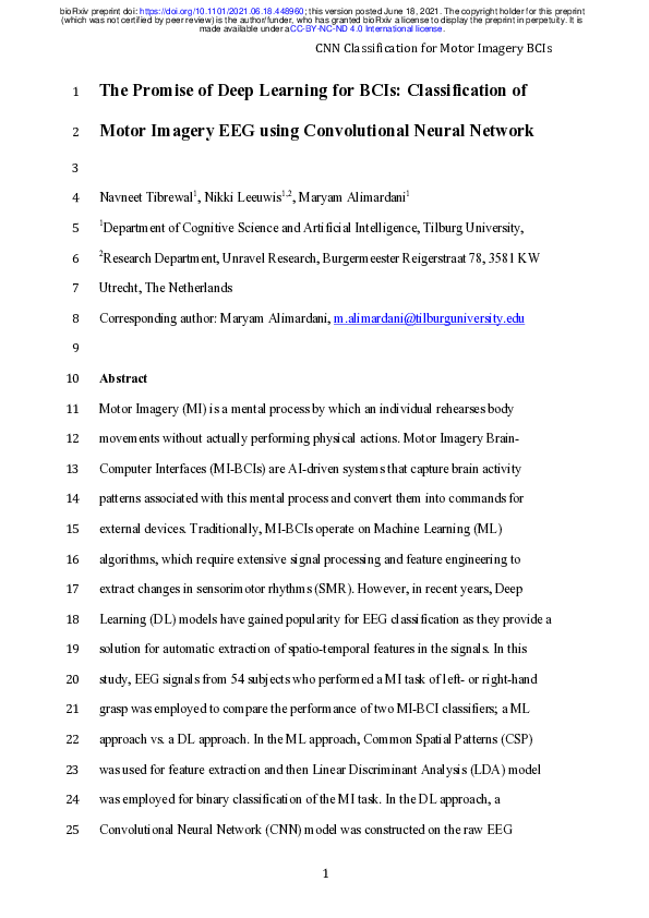 (PDF) The Promise of Deep Learning for BCIs: Classification of Motor ...