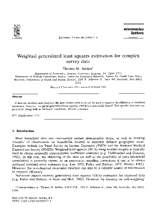 (PDF) Weighted generalized least squares estimation for complex survey data