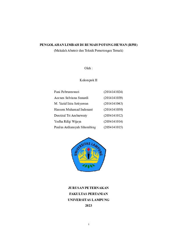 (PDF) PENGOLAHAN LIMBAH DI RUMAH POTONG HEWAN RPH