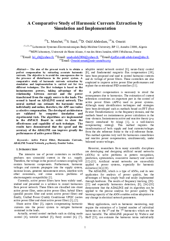 (PDF) A comparative study of harmonic currents extraction by simulation ...