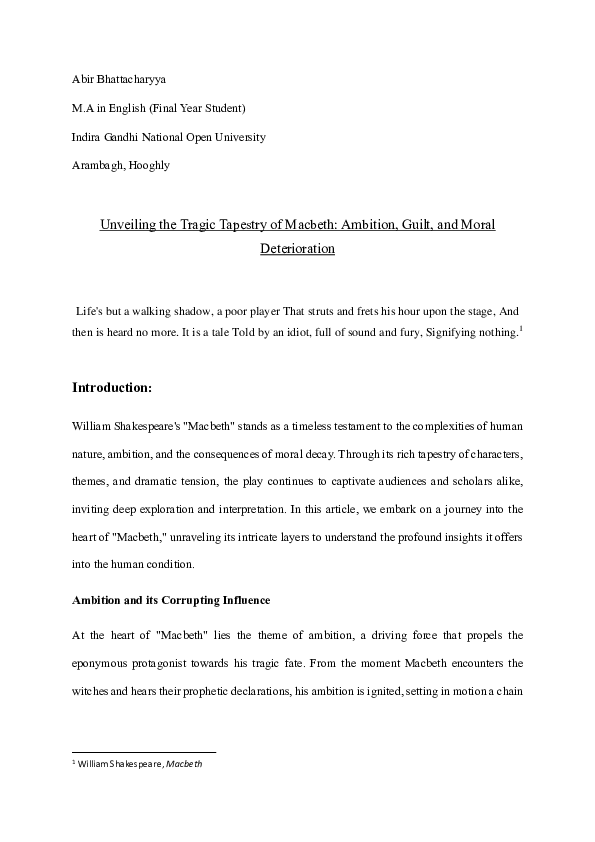 (PDF) Unveiling the Tragic Tapestry of Macbeth Ambition Guilt and Moral ...